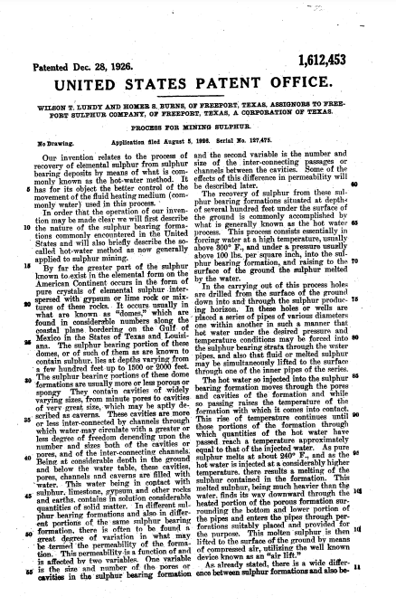 Freeport McMoRan Founding Patent